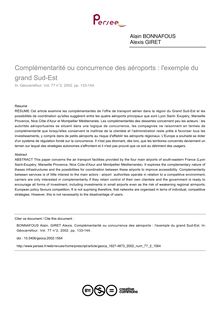 Complémentarité ou concurrence des aéroports : l exemple du grand Sud-Est - article ; n°2 ; vol.77, pg 133-144