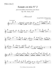Partition enregistrement  1, 6 Trio sonates, Sonates en trio pour trois flûtes traversières sans basse par Joseph Bodin de Boismortier
