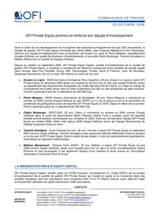 OFI Private Equity promeut et renforce son équipe d investissement