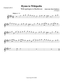 Partition clarinette 3 (en B♭), Hymn to Wikipedia, D major, Matthews, John-Luke Mark