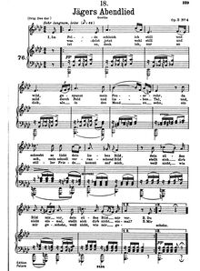 Partition complète, transposition pour low voix, Jägers Abendlied (2nd setting), D.368 (Op.3 No.4)