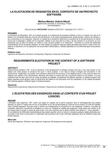 La Elicitación de Requisitos en el contexto de un proyecto software. (Requirements Elicitation in the context of a software project)