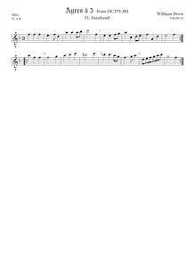 Partition aigu 2 ou ténor viole de gambe (octave aigu clef), Airs pour 3 violes de gambe par William Drew