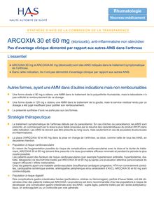 ARCOXIA - Synthèse d avis ARCOXIA 30 et 60 mg - CT5948