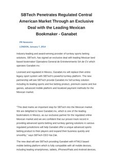 SBTech Penetrates Regulated Central American Market Through an Exclusive Deal with the Leading Mexican Bookmaker - Ganabet