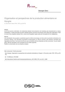 Organisation et perspectives de la production alimentaire en Hongrie - article ; n°1 ; vol.83, pg 99-103