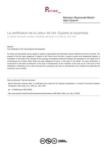 La certification de la valeur de l art. Experts et expertises - article ; n°6 ; vol.48, pg 1421-1445