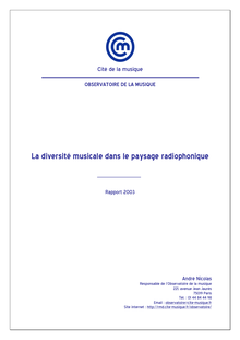 La diversité musicale dans le paysage radiophonique : rapport 2003