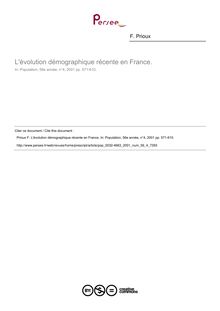 L évolution démographique récente en France. - article ; n°4 ; vol.56, pg 571-610