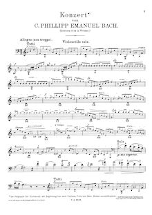 Partition de violoncelle, violoncelle Concerto en A minor,  Wq. 170 (H. 432)