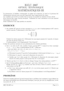 HEC 2007 mathematiques 3 classe prepa hec (eco)