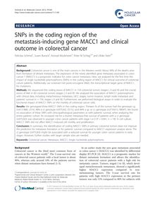SNPs in the coding region of the metastasis-inducing gene MACC1 and clinical outcome in colorectal cancer