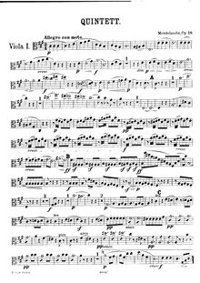 Partition viole de gambe 1, corde quintette No.1, Op.18, A Major