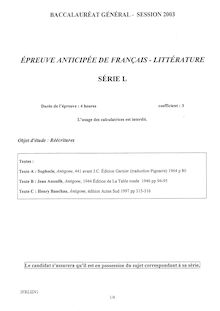 Sujet du bac L 2003: Francais