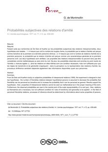 Probabilités subjectives des relations d amitié - article ; n°2 ; vol.71, pg 439-449