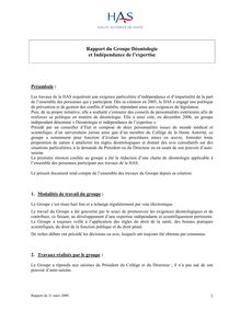 Déontologie, transparence et gestion des conflits d’intérêts - Rapport du groupe déontologie et indépendance de l’expertise - Année 2008