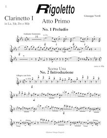Partition clarinette 1 (A, B?, C) avec banda , partie shown (C, E?), Rigoletto