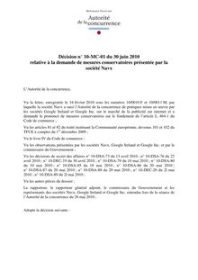 Décision n° 10-MC-01 du 30 juin 2010 relative à la demande de ...