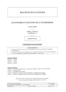 Btsoptilu 2004 economie et gestion de l entreprise
