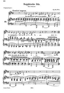 Partition No.4 Sapphische Ode, 5 chansons, Brahms, Johannes