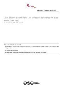 Jean Second à Saint-Denis : les tombeaux de Charles VIII et de Louis XII en 1532 - article ; n°1 ; vol.99, pg 74-79