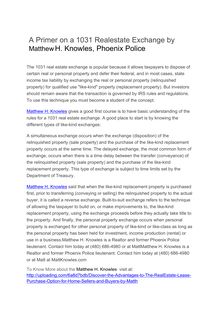 A Primer on a 1031 Realestate Exchange by Matthew H. knowles,Phoenix Police