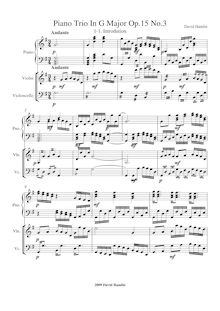 Partition complète, Piano Trio No.1, G major, Hamlin, David