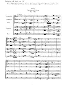 Partition complète, orgue Concerto en D minor, HWV 297, Organ Concerto No.15