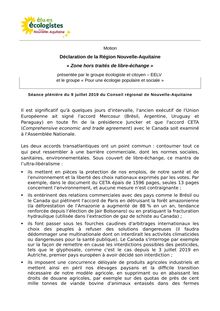 Motion Déclaration de la Région Nouvelle-Aquitaine "Zone hors traités de libre-échange"