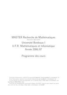MASTER Recherche de Mathématiques Université Bordeaux I UFR ...