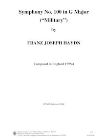Partition complète, Symphony No.100 en G major, “militaire”, Sinfonia No.100 “Militär” par Joseph Haydn