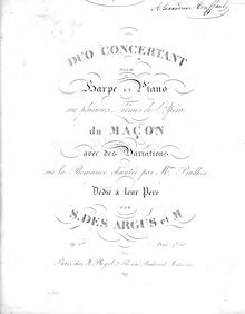 Partition harpe , partie, Duo concertant pour harpe et piano sur plusieurs thèmes de l opéra du Maçon avec des variations sur la romance chantée par Mme. Pradher