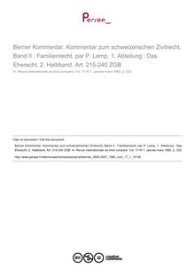 Berner Kommentar. Kommentar zum schweizerischen Zivilrecht, Band II : Familienrecht, par P. Lemp, 1. Abteilung : Das Eherecht, 2. Halbband, Art. 215-240 ZGB - note biblio ; n°1 ; vol.17, pg 232-232