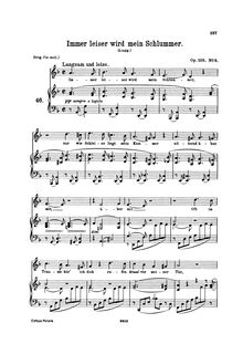 Partition No.2 – Immer leiser wird mein Schlummer., 5 chansons, Brahms, Johannes