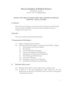 Rules and Regulation of M.D.S. Cours