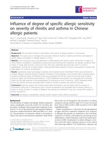 Influence of degree of specific allergic sensitivity on severity of rhinitis and asthma in Chinese allergic patients