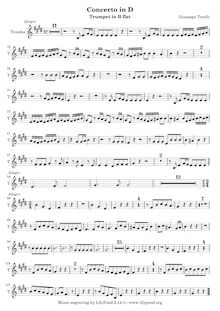 Partition trompette solo (B♭), trompette Concerto en D major, D major