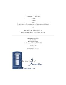 TABLE OF CONTENTS AND PRÉCIS FOR CORPORATE GOVERNANCE AFTER THE ...