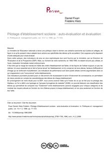 Pilotage d établissement scolaire : auto-évaluation et évaluation - article ; n°2 ; vol.14, pg 71-103