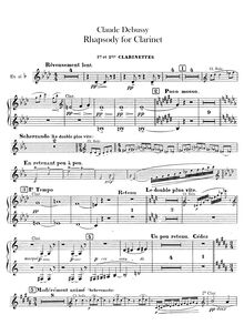 Partition clarinette 1/2 (B♭), Première rapsodie, Debussy, Claude