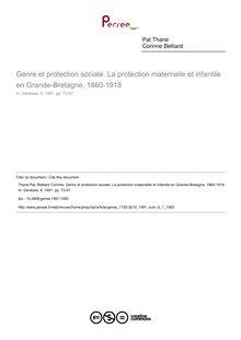 Genre et protection sociale. La protection maternelle et infantile en Grande-Bretagne, 1860-1918 - article ; n°1 ; vol.6, pg 73-97