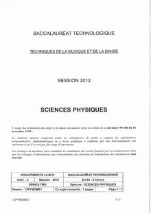 Sujet du bac serie TMD 2012: Sciences physiques-métropole
