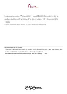 Les Journées de l Association Henri-Capilant des amis de la culture juridique française (Pavie el Milan, 10-13 septembre 1953) - compte-rendu ; n°1 ; vol.6, pg 93-96