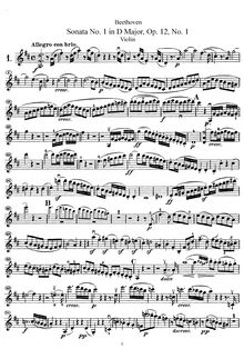 Partition de violon, violon Sonata No.1, Op.12/1, D Major