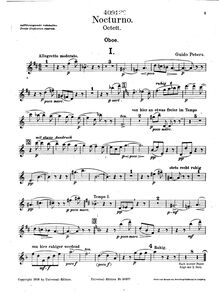 Partition hautbois, Nocturne pour vents et cordes, Nocturno. Octett [für] Oboe, Klarinette, Fagott, Horn, Violine I/II, Viola, Violoncell.