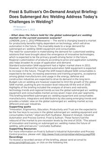 Frost & Sullivan s On-Demand Analyst Briefing: Does Submerged Arc Welding Address Today s Challenges in Welding?