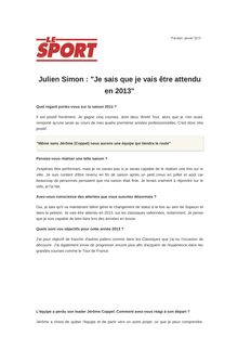 Julien Simon : "Je sais que je vais être attendu en 2013"