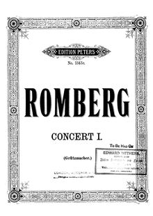 Partition Cover, violoncelle Concerto No.1, B♭ major, Romberg, Bernhard