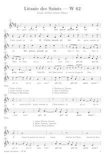 Partition complète, Liturgie des Saints, W62, D major, Folk Songs, French