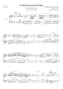 Partition Piano, Piano Concerto No.27, B♭ major, Mozart, Wolfgang Amadeus